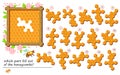 Logical puzzle game for children and adults. Which part fell out of the honeycombs? Printable page for kids brain teaser book.