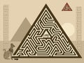 Logical puzzle game with labyrinth for children and adults. Find the way in pyramid to ancient Egyptian treasure. Royalty Free Stock Photo
