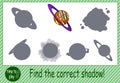 logical tasks. find the right shadow from the planet. Royalty Free Stock Photo