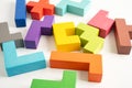 Logical thinking and problem solving creative business solution concept, wooden puzzle geometric shape block shape Royalty Free Stock Photo