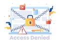 Login Access Denied Vector Illustration. System Refuses Password, Error and Entry to Computer Device Royalty Free Stock Photo