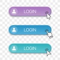 Login button icon collection with different clicking hand cursor