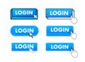 Login Button with pointer clicking. Login web buttons set. User interface element in flat style. Vector stock Royalty Free Stock Photo