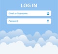 Login form menu with icons. Cloud background. Website element for your web design Royalty Free Stock Photo