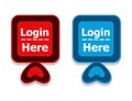 Login here register web button icon set. Signup sign red and blue color. Ui symbol for new enter to website account, Vector Royalty Free Stock Photo