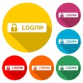 Login icon, Secure access button, color icon with long shadow Royalty Free Stock Photo