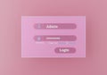 Login page for web and Sign In forms. 3d button background Registration and login forms page with admin user name password. The
