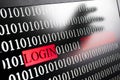 Login password highlited with red, reflection of identity thief hand on the laptop screen Royalty Free Stock Photo