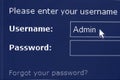 Login and password screen