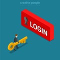 Login Sign in button Keyhole key flat isometric vector 3d
