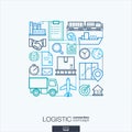 Logistic abstract background, integrated thin line symbols.