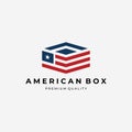 Logistic of American Country Logo Vector, Box of America Illustration Design, Shipping Concept by American Flag