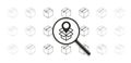 Logistic, cargo delivery, distribution track service concept. Map pin, storage, shipping icon. Magnifying glass zoom Royalty Free Stock Photo