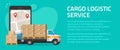 Logistic cargo mobile courier online flyer poster template mockup design or freight delivery and shipping transportation