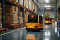 Logistic centers warehouse interior featuring an automated guided vehicle for efficient deliveries