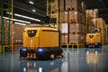 Logistic centers warehouse interior featuring an automated guided vehicle for efficient deliveries