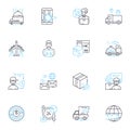 Logistic company linear icons set. Shipping, Transport, Distribution, Warehousing, Freight, Logistics, Supply chain line