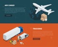 Logistic concept flat banners of air cargo, trucking. On-time delivery. Delivery and logistic. Vector isometric Royalty Free Stock Photo