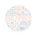 Logistic concept. Global delivery cargo service shipment thin line vector icon in circle shape