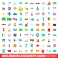 100 logistic and delivery icons set, cartoon style Royalty Free Stock Photo