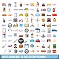 100 logistic and delivery icons set, cartoon style Royalty Free Stock Photo