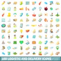 100 logistic and delivery icons set, cartoon style Royalty Free Stock Photo