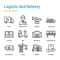 Logistic and delivery in outline icon and symbol set