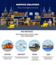 Logistic and delivery service concept banner. Warehouse interior poster. Vector illustration in flat style design Royalty Free Stock Photo