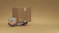 Logistic delivery truck with cardboard box as storage 3D rend