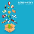 Logistic integrated 3d banner. Digital network isometric progress concept. Connected graphic design line growth system