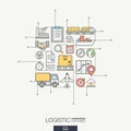 Logistic integrated thin line symbols. Modern color style vector concept