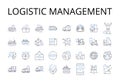 Logistic management line icons collection. Supply chain, Distribution plan, Shipping strategy, Material handling