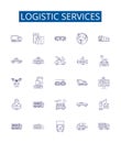 Logistic services line icons signs set. Design collection of Logistics, Services, Shipping, Delivery, Cargo, Freight