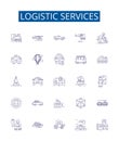 Logistic services line icons signs set. Design collection of Logistics, Services, Shipping, Delivery, Cargo, Freight