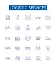 Logistic services line icons signs set. Design collection of Logistics, Services, Shipping, Delivery, Cargo, Freight