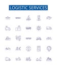 Logistic services line icons signs set. Design collection of Logistics, Services, Shipping, Delivery, Cargo, Freight