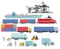 Logistic and shipping, container transportation, illustration