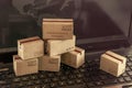 Logistic, supply / Transportation and online shopping concept: Cardboard box on keyboard. International freight or shipping Royalty Free Stock Photo