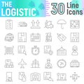 Logistic thin line icon set, delivery symbols collection, vector sketches, logo illustrations, shipping signs Royalty Free Stock Photo