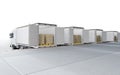 Logistic trailer truck or lorry fully loading cardboard boxes