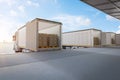 Logistic trailer truck or lorry fully loading cardboard boxes