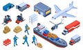 Logistic Transportation Isometric Set