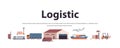 Logistic transportation set trucks ship airplane train warehouse cargo symbols express delivery service concept