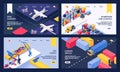 Logistic and warehouse service isometric vector illustration sea cargo, delivery and air transportation landing web page Royalty Free Stock Photo