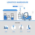 Logistic warehouse storage concept flat line art vector icons