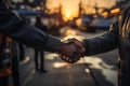 Logistic worker handshake and working together. Generative AI