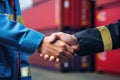 Logistic worker handshake and working together. Generative AI