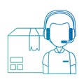 logistic worker with headset and box