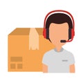 logistic worker with headset and box