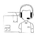 logistic worker with headset and box